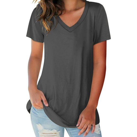 1-Pack Women's Soft Basic V-Neck Short Sleeve Shirts ( Plus Sizes Available ) - Picture 11 of 12